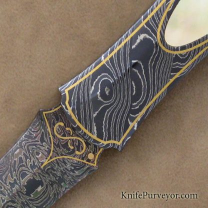 John W. Smith Custom Knife Goldlip Pearl Interframe Dagger with Sole Authorship Damascus and 24 Kt Gold Inlays - Image 2