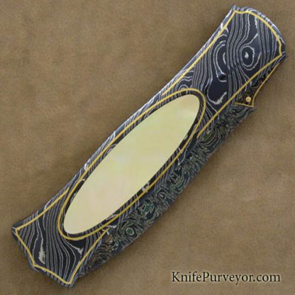 John W. Smith Custom Knife Goldlip Pearl Interframe Dagger with Sole Authorship Damascus and 24 Kt Gold Inlays - Image 3