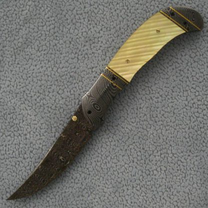 John W Smith Custom Knife Fluted Goldlip Pearl Linerlock