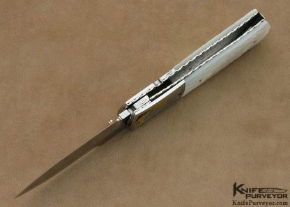 John W. Smith Custom Knife Checkered Mother of Pearl Shell Linerlock Dagger Engraved by Jon Robyn - Image 8