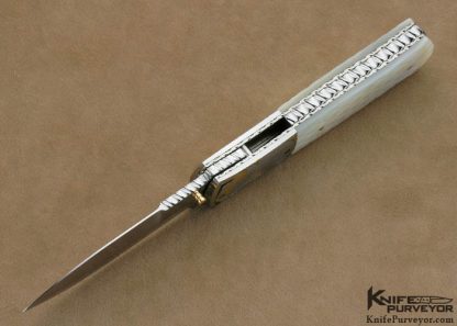 John W. Smith Custom Knife Checkered Mother of Pearl Shell Linerlock Dagger Engraved by Jon Robyn - Image 6