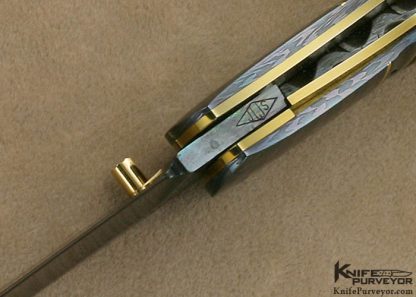 John W. Smith Custom Knife Fossilized Blued Sole Authorship Damascus Double Bolstered Linerlock - Image 6