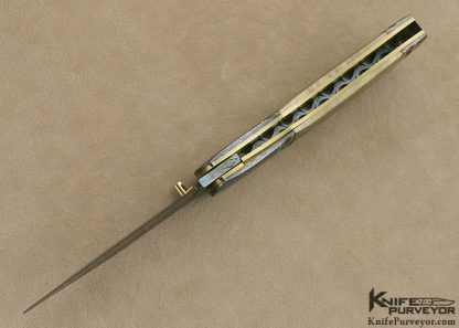 John W. Smith Custom Knife Fossilized Blued Sole Authorship Damascus Double Bolstered Linerlock - Image 5