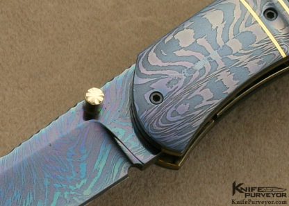 John W. Smith Custom Knife Fossilized Blued Sole Authorship Damascus Double Bolstered Linerlock - Image 2