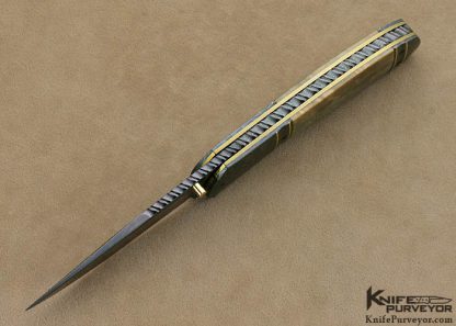 John W. Smith Custom Knife Fossilized Blued Sole Authorship Damascus Double Bolstered Linerlock - Image 4