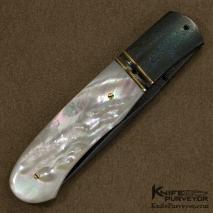 John W. Smith Custom Knife Mother of Pearl and Sole Authorship Damascus Linerlock - Image 3