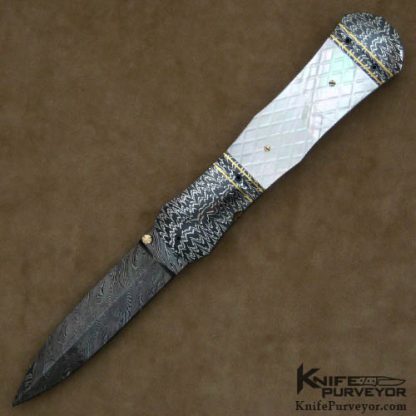 John W. Smith Custom Knife Sole Authorship Checkered Mother of Pearl & Damascus Liner Lock Dagger