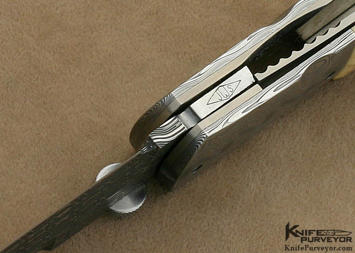 John W. Smith Custom Knife Damascus & Stag Linerlock Dagger - Image 9