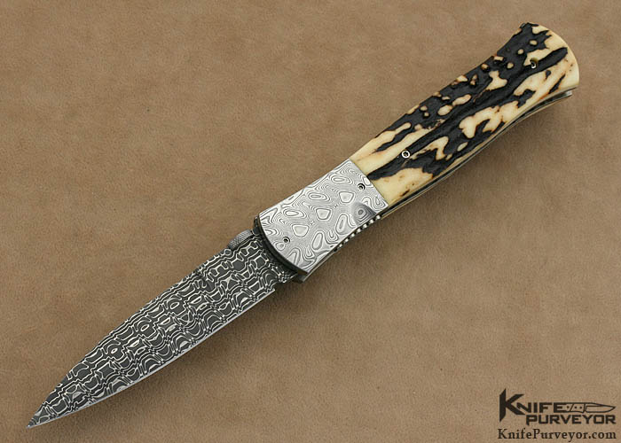 John W. Smith Custom Knife Damascus & Stag Linerlock Dagger