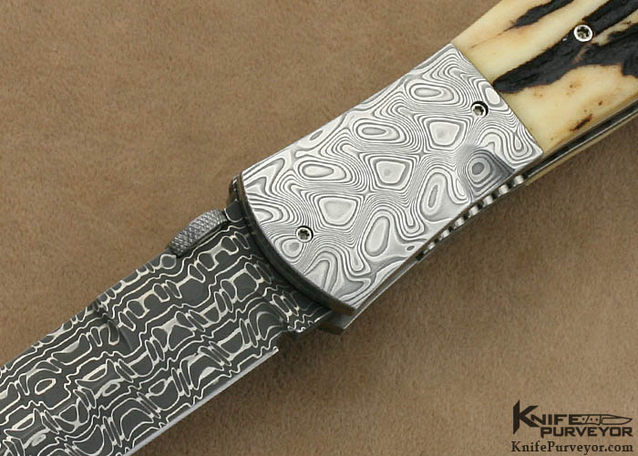 John W. Smith Custom Knife Damascus & Stag Linerlock Dagger - Image 2