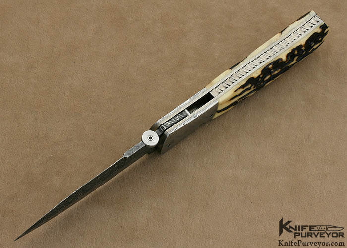John W. Smith Custom Knife Damascus & Stag Linerlock Dagger - Image 6