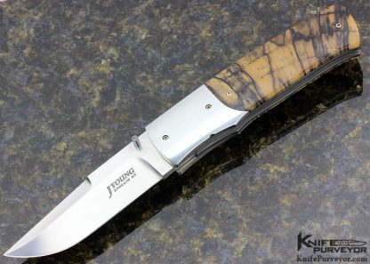 John Young Custom Knife and Bill Ankrom Collaboration with Spalted Hackberry Scales Chute Blade Linerlock Folder