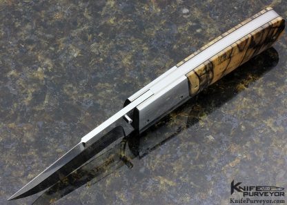 John Young Custom Knife and Bill Ankrom Collaboration with Spalted Hackberry Scales Chute Blade Linerlock Folder - Image 4