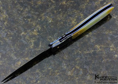 Johnny Stout Custom Knife Devin Thomas "Roses & Vines" & Robert Eggerling Damascus and Gold Lip Pearl Linerlock - Image 5