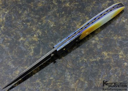 Johnny Stout Custom Knife Devin Thomas "Roses & Vines" & Robert Eggerling Damascus and Gold Lip Pearl Linerlock - Image 4