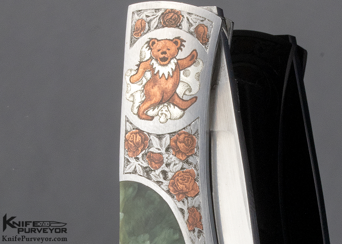 Bailey Bradshaw Custom Knife Seraphinite Self Lock "Grateful Dead" Engraved By Jon Robyn - Image 5