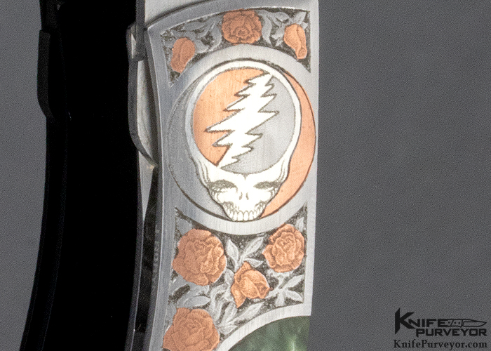 Bailey Bradshaw Custom Knife Seraphinite Self Lock "Grateful Dead" Engraved By Jon Robyn - Image 3