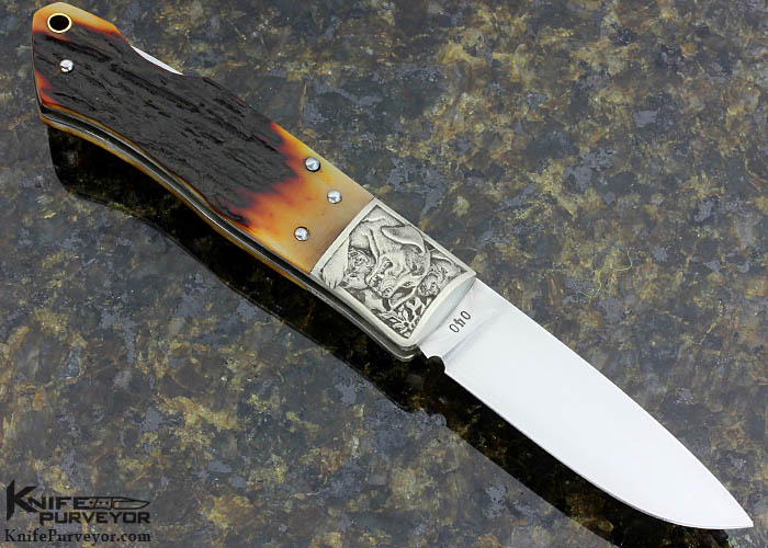 Jess Horn Custom Knife Premium Stag Lockback Engraved Nickel Silver Bolsters by Jon Robyn - Image 5