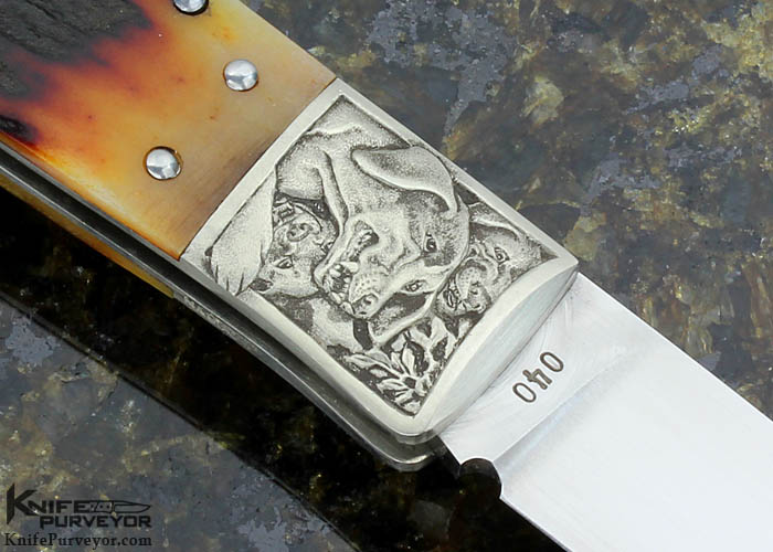 Jess Horn Custom Knife Premium Stag Lockback Engraved Nickel Silver Bolsters by Jon Robyn - Image 4