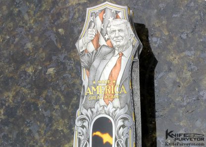 Joe Kious Custom Knife "Make America Great Again" Engraved by Jon Robyn Amber and Damascus Double Pocket Locket Auto with 14Kt Gold Plates - Image 10