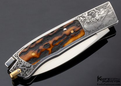Ron Lake Custom Knife "Barrett Smythe" Amber Stag Interframe Tail Lock Engraved by Jon Robyn - Image 7