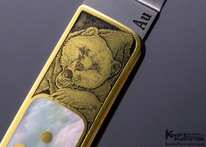Ron Lake Custom Knife 18Kt Gold Watch Pocket Tail Lock Engraved by Jon Robyn with "Bull and Bear" Stock Market Motif - Image 7