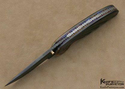 Joseph Szilaski Custom Knife Blued Sole Authorship Damascus Mastersmith Carved Black Lip Tahitian Pearl "Angel Wing" Linerlock - Image 4