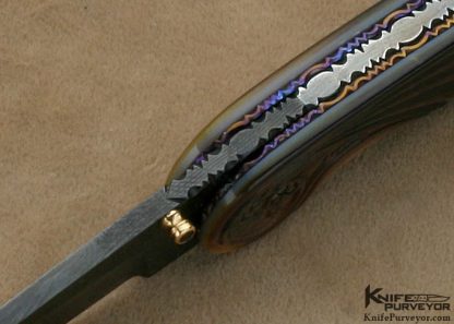 Joseph Szilaski Custom Knife Blued Sole Authorship Damascus Mastersmith Carved Black Lip Tahitian Pearl "Angel Wing" Linerlock - Image 5