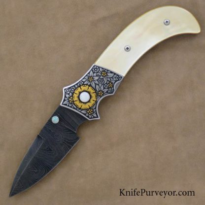 Jot Singh Khalsa Custom Knife David Pardue Engraved Goldlip Pearl Linerlock
