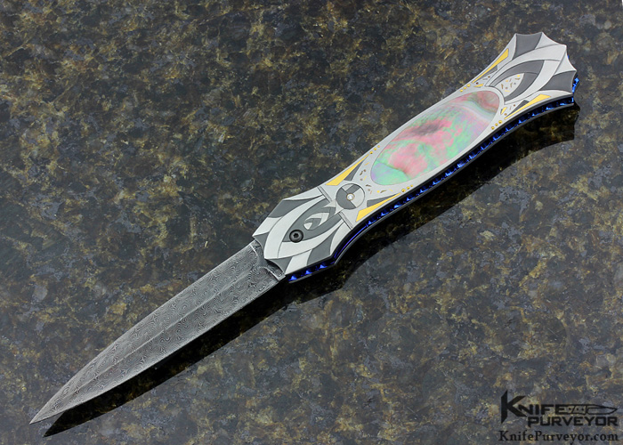 Jim Minnick Custom Knife Engraved by Joyce Minnick Damascus & Black Lip