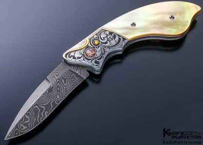 Jot Sing Khalsa Custom Knife South Sea GoldLip Auto Button Lock Engraved Julie Warenski 12254