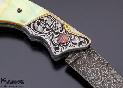 Jot Sing Khalsa Custom Knife South Sea GoldLip Auto Button Lock Engraved Julie Warenski - Image 5