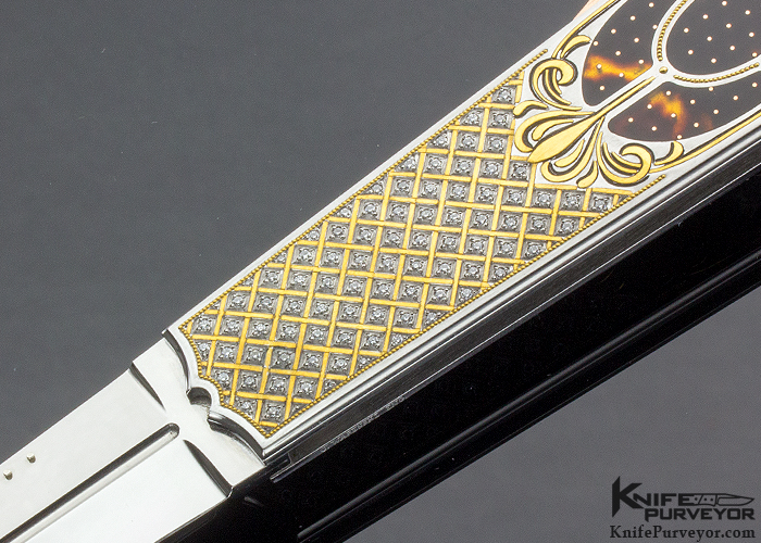Antonio Fogarizzu Custom Knife 3.5 CTW Diamond Encrusted Piqued Exotic Material Interframe Lockback Dagger Engraved by Julie Warenski - Image 2