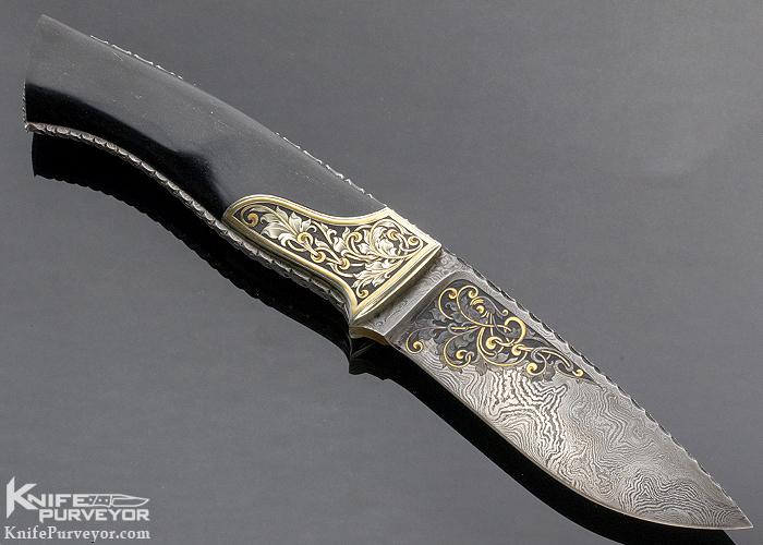 Julie Warenski Engraved Buster Warenski Custom Knife Black Jade Hunter - Image 3