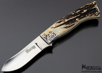 Curt Erickson Custom Knife Stag Skinner Engraved by Julie Warenski with 24 Kt Gold Inlays 14027