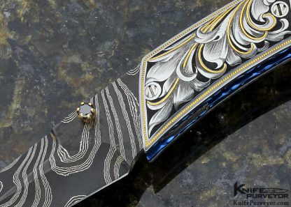 George Dailey Custom Knife Engraved By Julie Warenski Jewel Encrusted With Damascus And Mother Of Pearl Shell Linerlock 12056