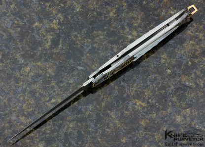 Warren Osborne Custom Knife Carved Mother of Pearl Over Black Lip Tahitian Pearl Automatic Lockback Dagger Engraved by Julie Warenski - Image 5