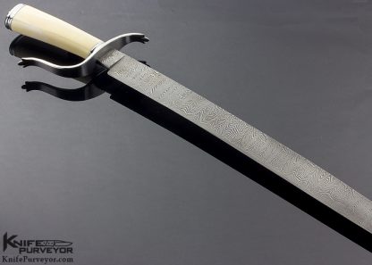 JW Randall Master Smith Custom Knife Ladder Damascus and Fossil Walrus Handled European Hunting Sword
