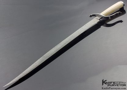 JW Randall Master Smith Custom Knife Ladder Damascus and Fossil Walrus Handled European Hunting Sword - Image 6