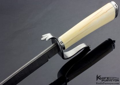 JW Randall Master Smith Custom Knife Ladder Damascus and Fossil Walrus Handled European Hunting Sword - Image 7