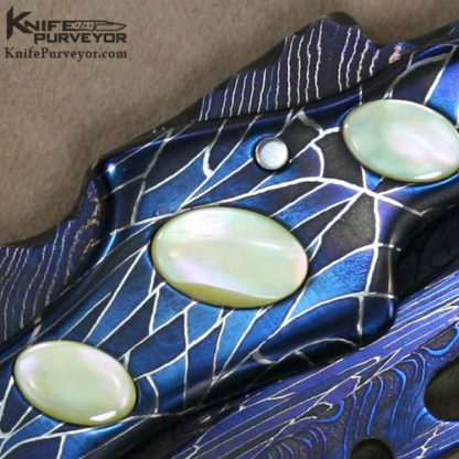 Charles Kain Custom Knife "Huwawa" Damascus and Goldlip Pearl Lockback Folder - Image 4