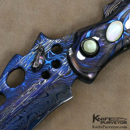 Charles Kain Custom Knife "Huwawa" Damascus and Goldlip Pearl Lockback Folder - Image 2