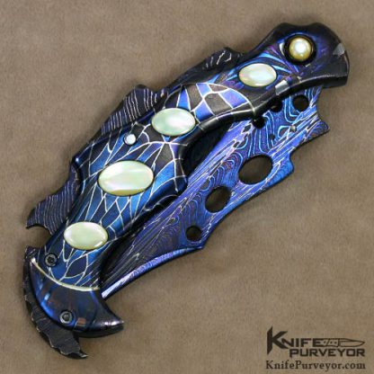 Charles Kain Custom Knife "Huwawa" Damascus and Goldlip Pearl Lockback Folder - Image 3
