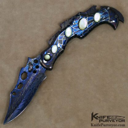 Charles Kain Custom Knife "Huwawa" Damascus and Goldlip Pearl Lockback Folder