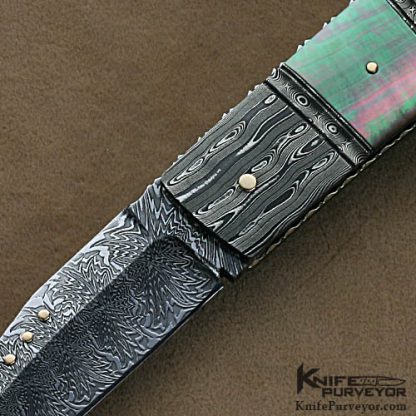Kaj Embretsen Custom Knives Sole Authorship Damascus Triple Bolstered Damascus & Blacklip Tahitian Pearl Shell Lockback - Image 2