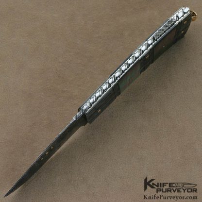 Kaj Embretsen Custom Knives Sole Authorship Damascus Triple Bolstered Damascus & Blacklip Tahitian Pearl Shell Lockback - Image 5