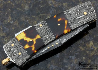 Kay Embretsen Custom Knife Sole Authorship Damascus & Amber Triple Bolstered Lockback Folder - Image 3