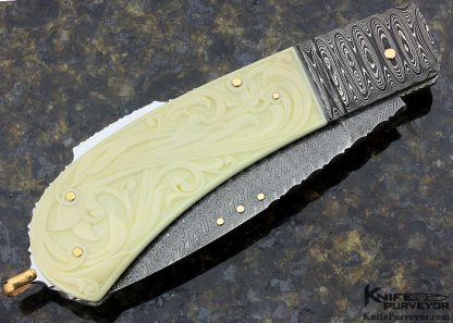 Kaj Embretsen Custom Knife Damascus Lockback Carved by Issak Bergh - Image 3