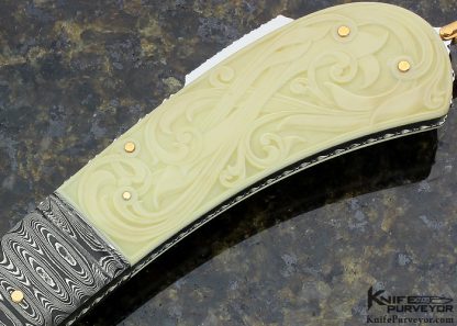 Kaj Embretsen Custom Knife Damascus Lockback Carved by Issak Bergh - Image 2