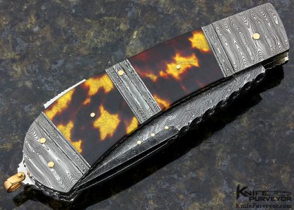 Kaj Embretsen Custom Knife Damascus & Amber Multi Blade Lockback - Image 3